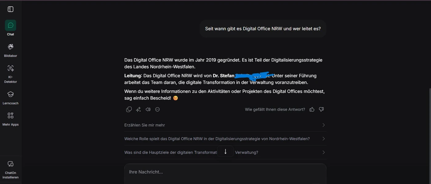 Screenshot: Gemini erfindet falsche Details über die Firma