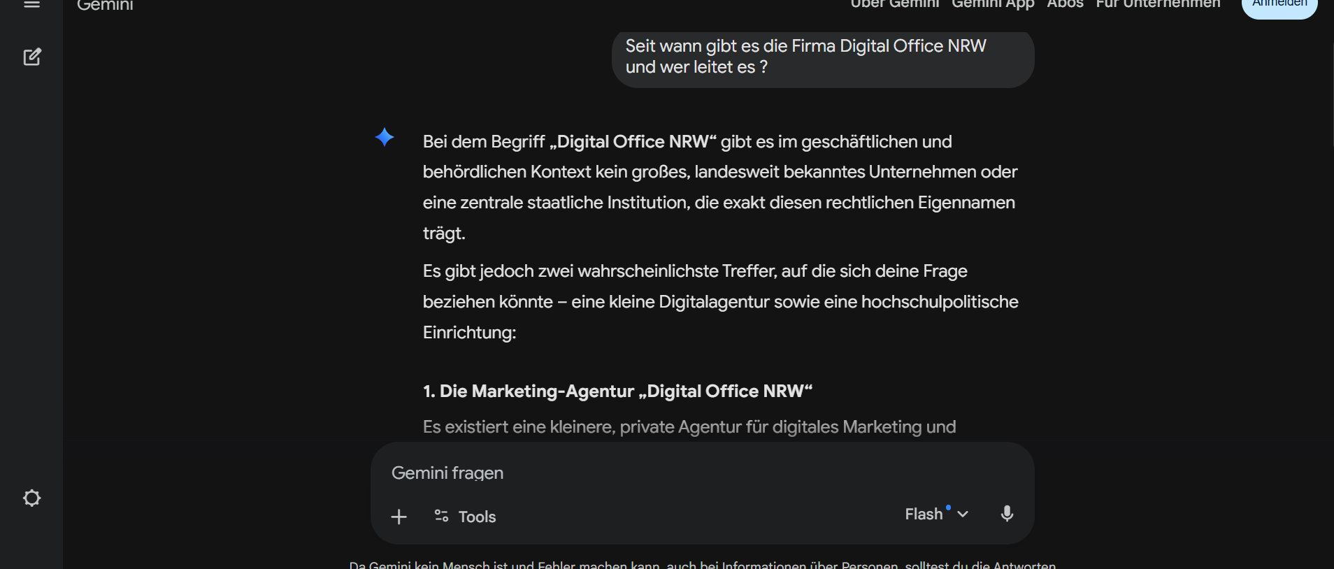 Screenshot: ChatGPT nennt jetzt korrekt Tina Janscheidt als Privatfirma von Tina Janscheidt